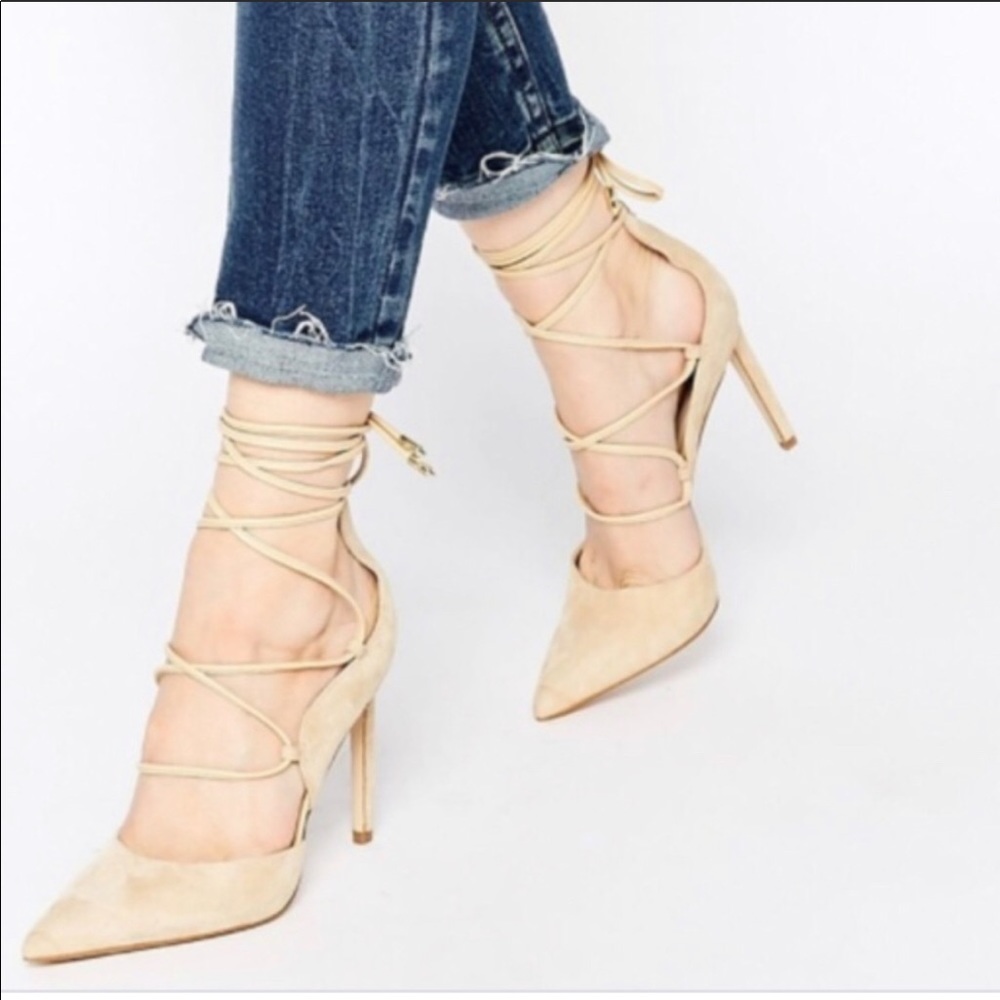 Sam Edelman Suede Nude Lace Up Heels
